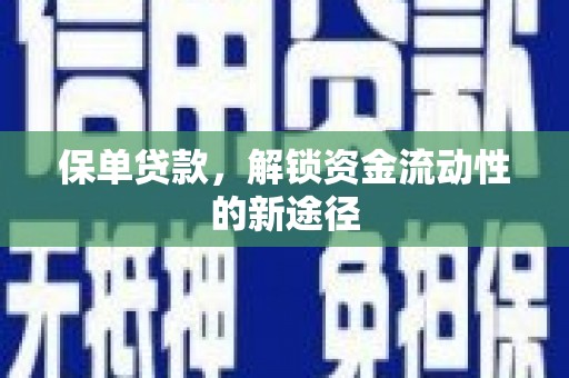 湖内保单贷款，解锁资金流动性的新途径